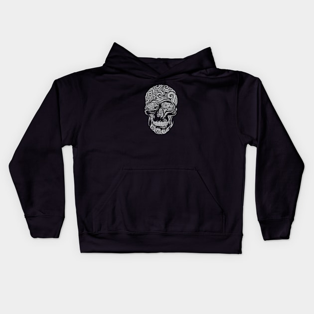 Swirly Skull (grey) Kids Hoodie by VectorInk